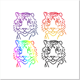 Minimal Tiger Portrait Four Colors Pop Art Posters and Art